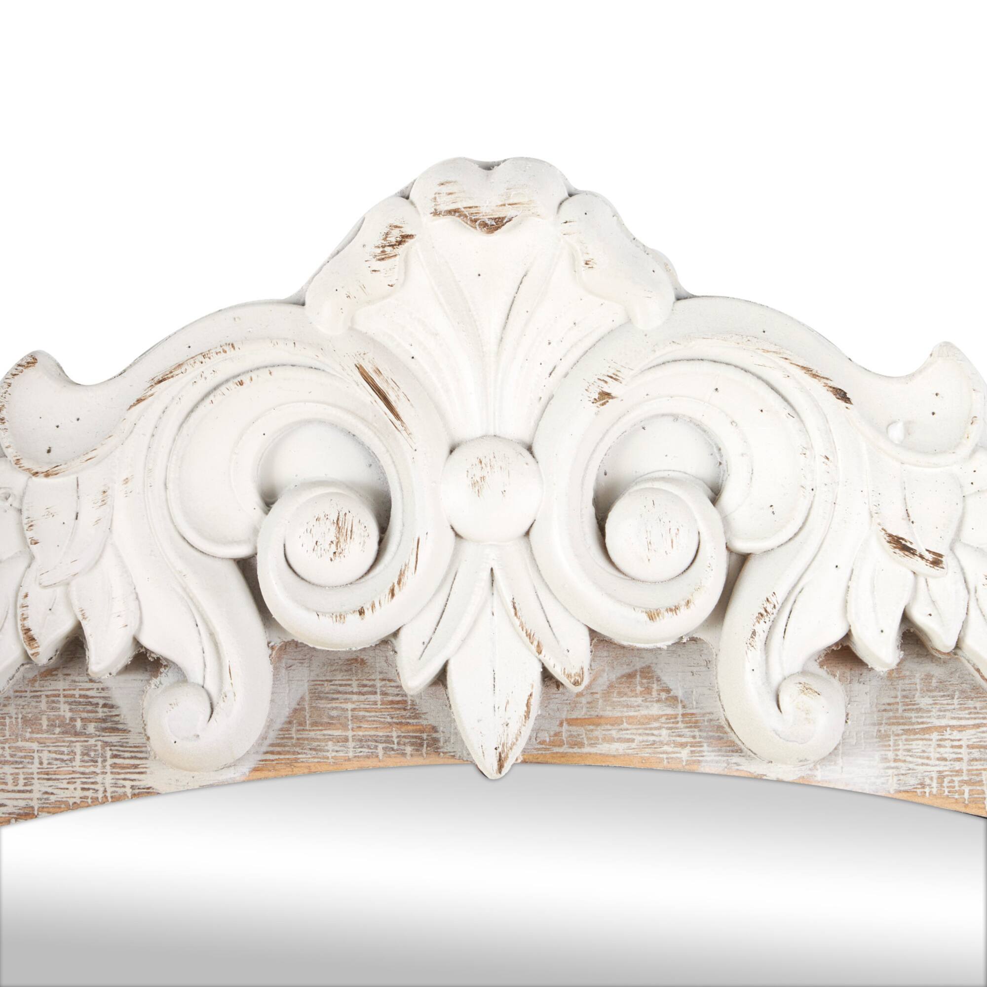 Cream Wooden Arched Scroll Room Wall Mirror with Brown Distressing